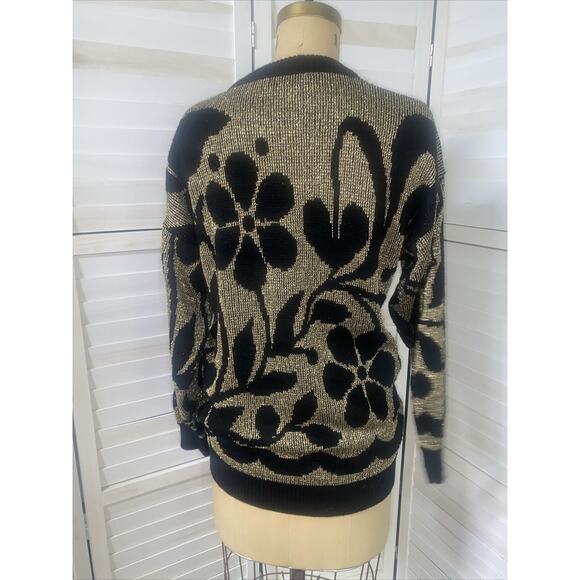 VINTAGE Jane Adams 80s Black Gold Oversized Sweater Preppy USA Made Sz Med / Lar - Picture 4 of 6
